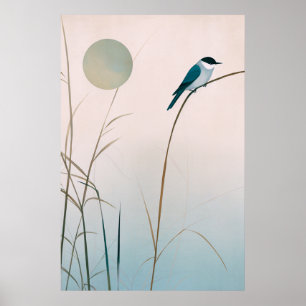 Minimalistische Japanse vogel- en bamboekunstwerke Poster