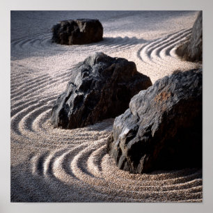 Minimalistische Japanse Zen Tuin - Geharkt Grind & Poster