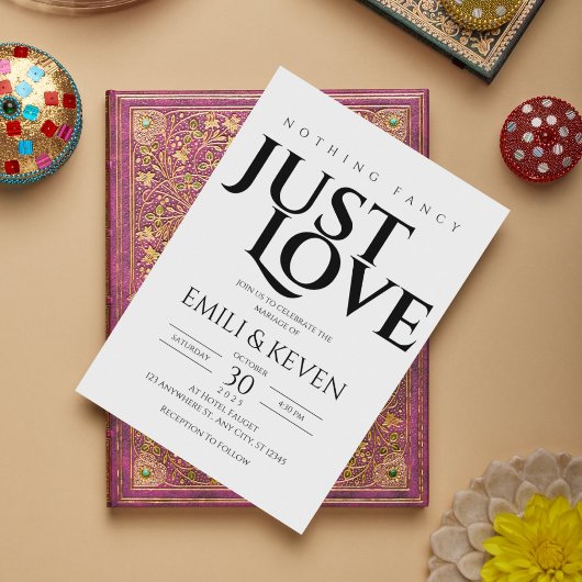 Minimalistische Just Love bruiloft uitnodiging