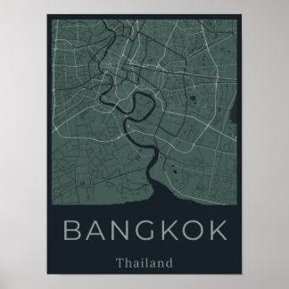 Minimalistische kaart van Bangkok - Green & Black  Poster