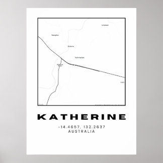 Minimalistische kaart van Katherine met coördinate Poster