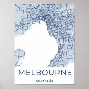 Minimalistische kaart van Melbourne Modern Grey Bl Poster
