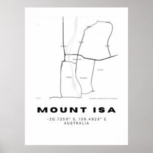 Minimalistische kaart van Mount Isa met coördinate Poster