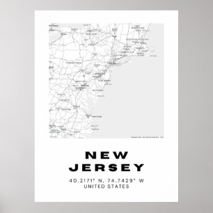 Minimalistische kaart van New Jersey Art - Black a Poster