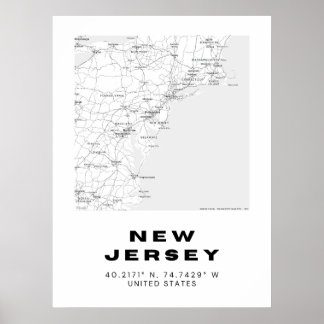 Minimalistische kaart van New Jersey Art - Black a Poster