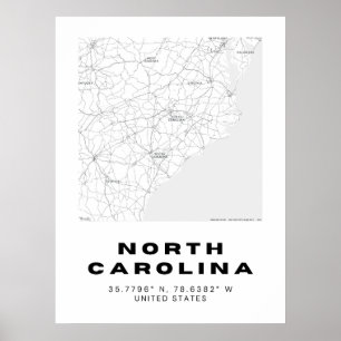 Minimalistische kaart van North Carolina Poster