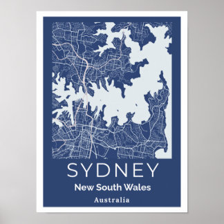 Minimalistische kaart van Sydney | Moderne blauwe  Poster