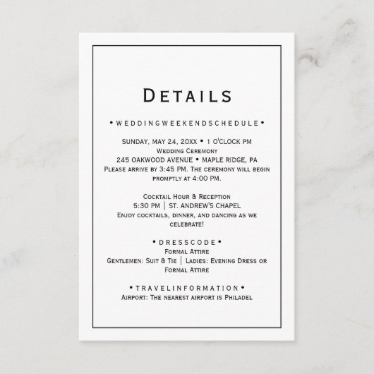 Minimalistische Kaart voor huwelijksgegevens (Voorkant)