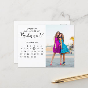 Minimalistische kalender chique foto bruidsmeisje briefkaart