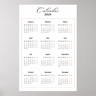 Minimalistische kalender voor 2024 poster
