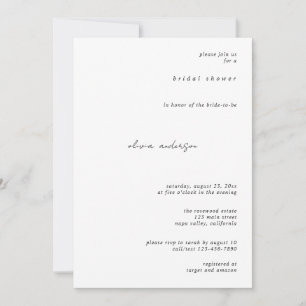 Minimalistische kalligrafie bruidsdouche uitnodigi kaart