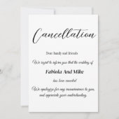 Minimalistische kalligrafie bruiloft annulering aankondiging (Voorkant)