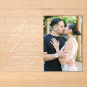 Minimalistische kalligrafie bruiloft Save the Date Acryl Uitnodigingen (Voorkant)