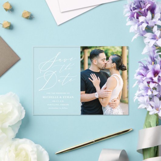 Minimalistische kalligrafie bruiloft Save the Date Acryl Uitnodigingen (Insitu (Huwelijk))