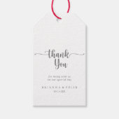 Minimalistische kalligrafie bruiloft zilver dank u cadeaulabel (Voorkant)