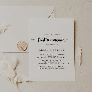 Minimalistische kalligrafie eerste communie kaart