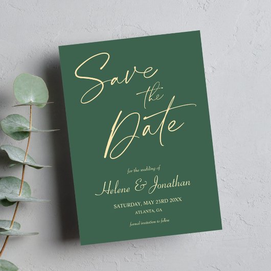 Minimalistische kalligrafie Groene Elegante Bruilo Save The Date