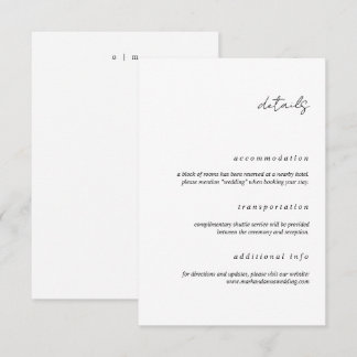 Minimalistische kalligrafie huwelijksdetailskaart informatiekaartje