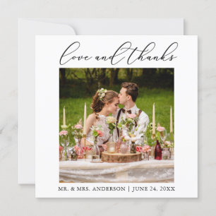 Minimalistische kalligrafie liefde bruiloft foto v bedankkaart