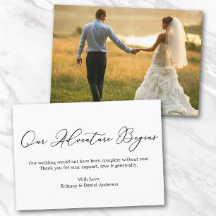 Minimalistische kalligrafie Ons avontuur Bedankt Kaart