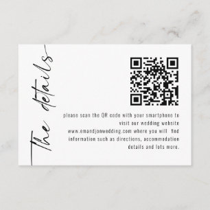 Minimalistische kalligrafie QR Code Wedding Detail Informatiekaartje