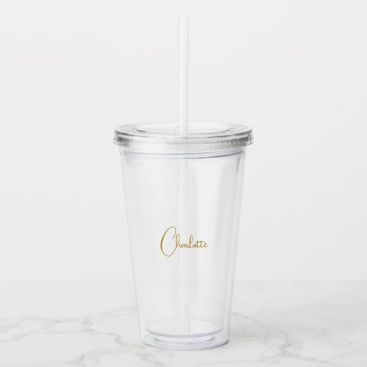 Minimalistische kalligrafie Script Naam Gouden Kle Acryl Drinkbeker (Voorkant)