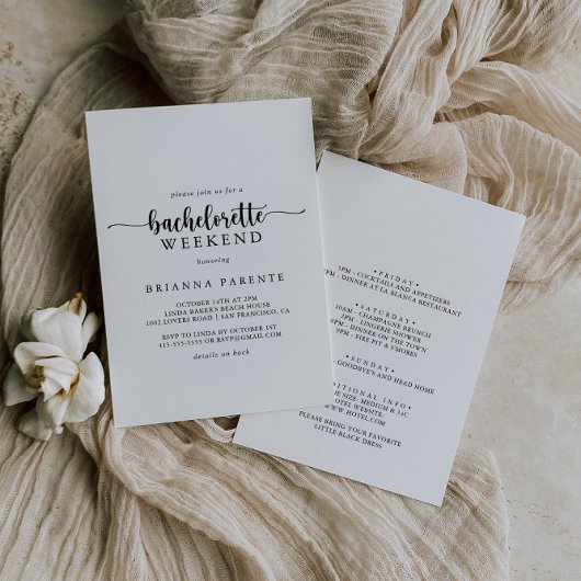 Minimalistische kalligrafie vrijgezellenweekend kaart