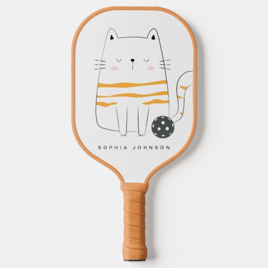 Minimalistische kat, aangepaste naam Pickleball Pa Pickleball Paddle (Voorkant)