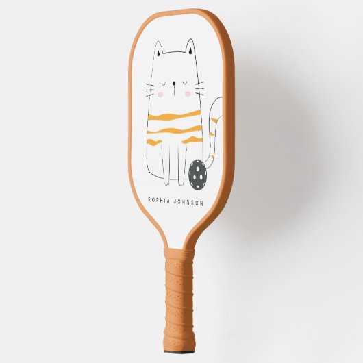 Minimalistische kat, aangepaste naam Pickleball Pa Pickleball Paddle (Links)