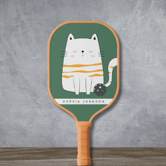 Minimalistische kat, aangepaste naam Pickleball Pa Pickleball Paddle