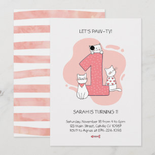 Minimalistische kat eerste verjaardag uitnodigen kaart
