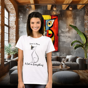Minimalistische kat lijn kunst illustratie met cit t-shirt