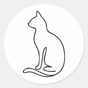 Minimalistische kat lijnkunst – Zwarte omtrek silh Ronde Sticker