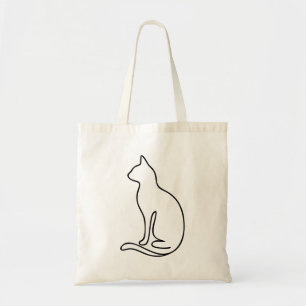 Minimalistische kat lijnkunst – Zwarte omtrek silh Tote Bag