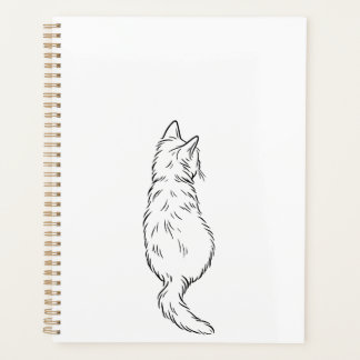 Minimalistische kat rugaanzicht lijnkunst dagelijk planner