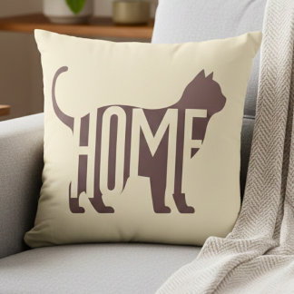 Minimalistische katten silhouet "HOME" huisdierenl Kussen