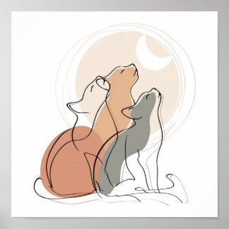 Minimalistische kattenfamilie lijnkunstposter poster