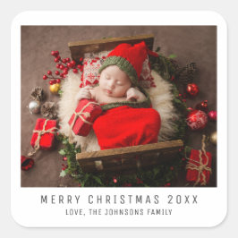 Minimalistische kerst familie Baby foto, Feestdage Vierkante Sticker