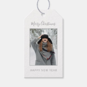 Minimalistische kerst grijs chevron foto cadeaulabel
