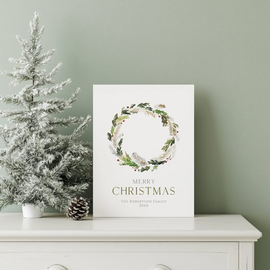 Minimalistische kerst Kaart met groene krans