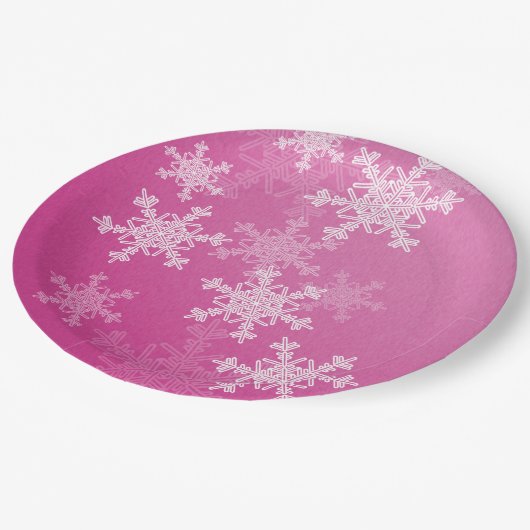 Minimalistische Kerst met Roze Witte Sneeuwvlokken Papieren Bordje (Gekanteld)