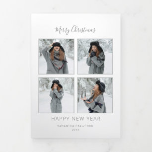 Minimalistische Kerst Multi-Foto Grijze Chevron Drieluik Wenskaart