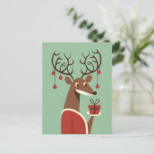 Minimalistische Kerst rendier cadeau present feest Feestdagenkaart (Staand voorkant)