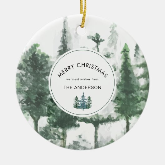 Minimalistische Kerst waterverf Chique bos foto Keramisch Ornament (Voorkant)