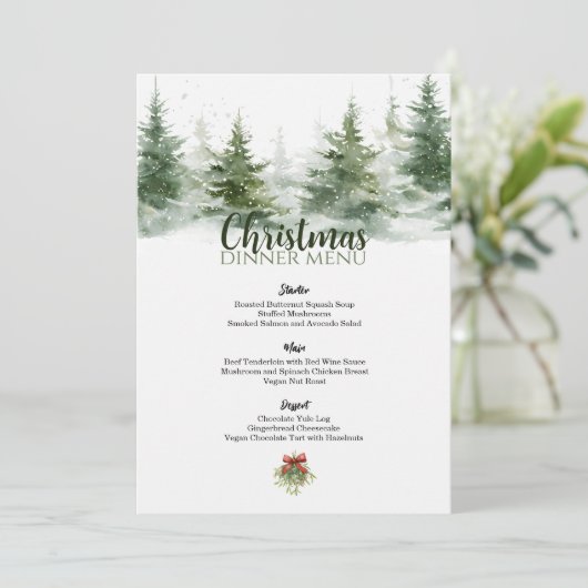 Minimalistische kerst Waterverf Evergreen Snow Menu (Staand voorkant)