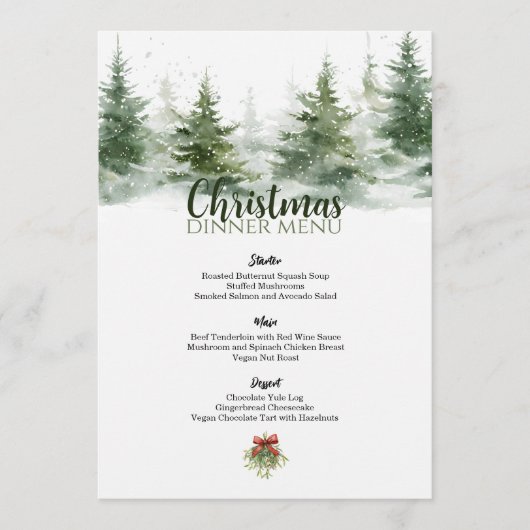 Minimalistische kerst Waterverf Evergreen Snow Menu (Voorkant)