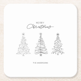 Minimalistische kerstbomen Aangepaste naam Vierkante Kartonnen Onderzetter