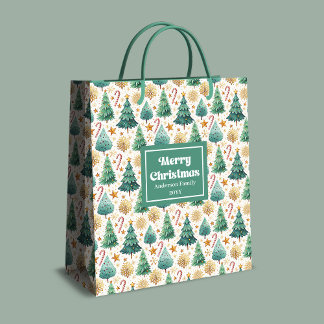 Minimalistische kerstbomen naam cadeautas rood gou