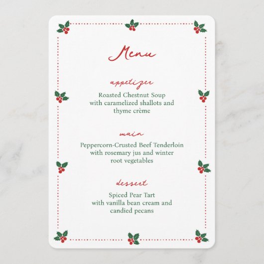 Minimalistische Kerstfeest Hulst Vakantie Feest El Menu (Voorkant)