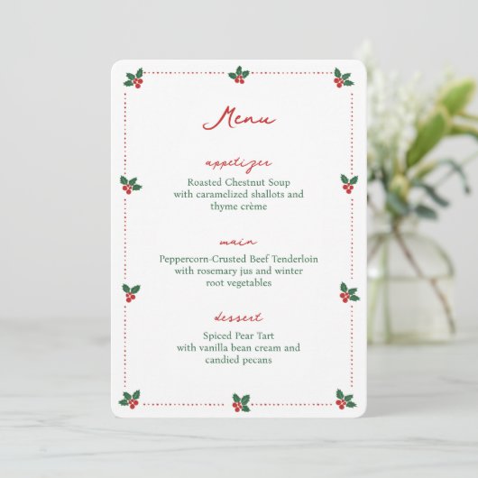 Minimalistische Kerstfeest Hulst Vakantie Feest El Menu (Staand voorkant)